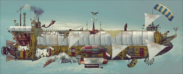 Free airship steampunk fantasy illustration