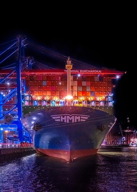 Hamburg, Haven, Containerschip, Nacht