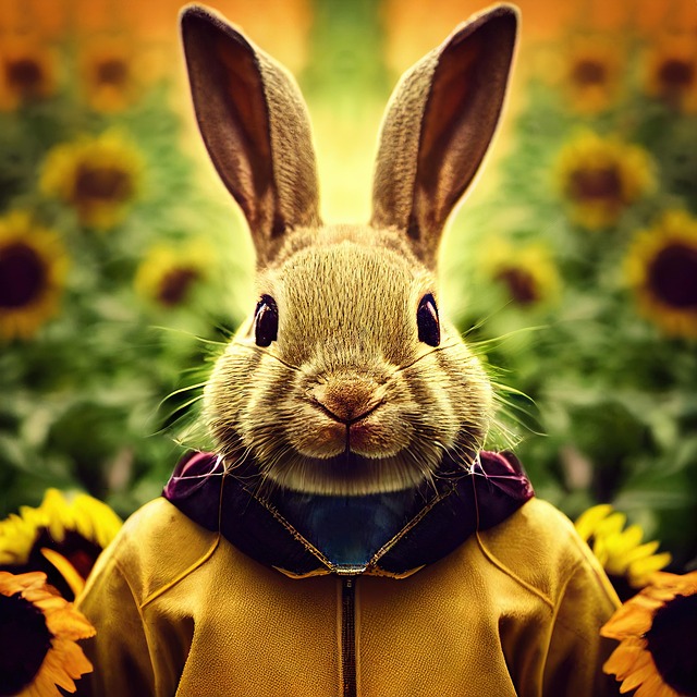 Free rabbit anthropomorphic rabbit sunflowers illustration