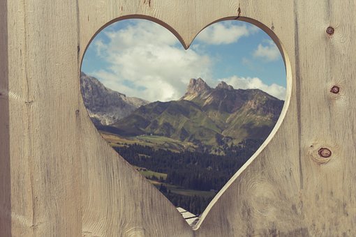 Berge, Holz, Herz, Liebe, Romantik