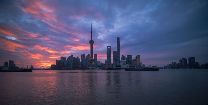 Atardecer, Edificio, Urbano, Horizonte