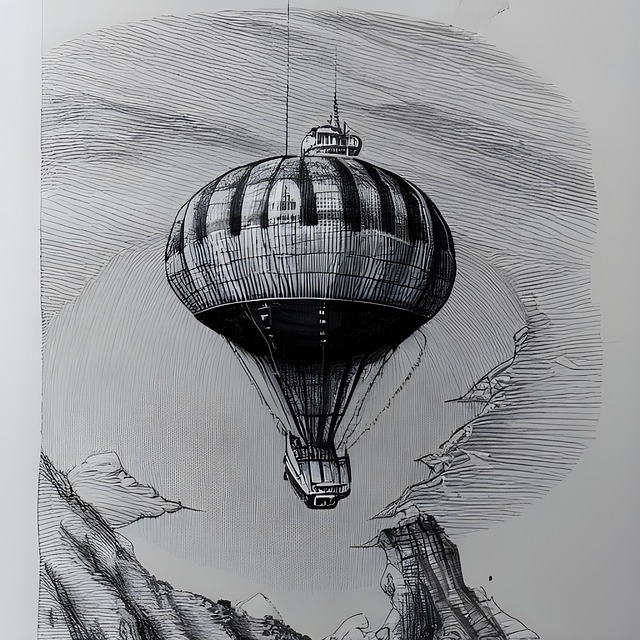 Heißluftballon, Holzschnitt, Radierung