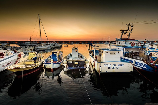 Free Boats Sunset photo and picture
