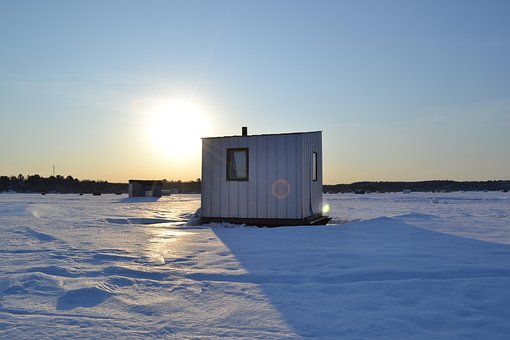 Ishytte, Isfiskeri, Vinter, Frossen Sø