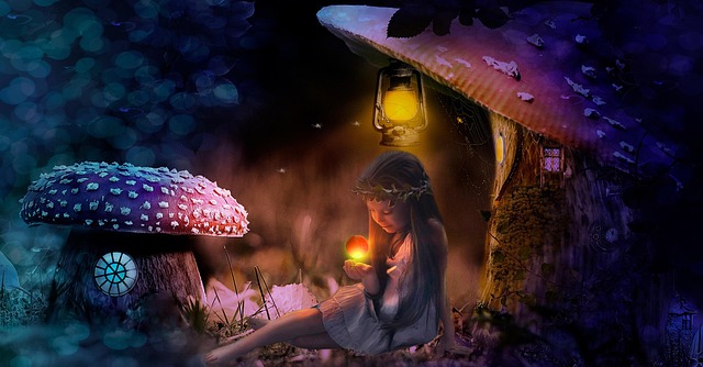 Free mushroom lantern girl illustration