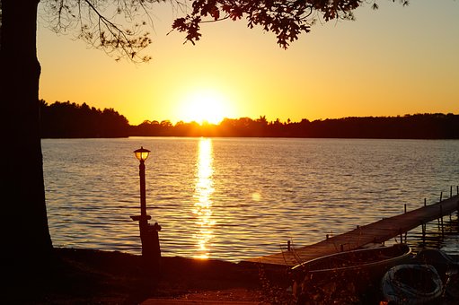 Landskab, Sø, Solnedgang, Dok, Berolige