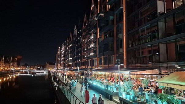 Gdansk, Polen, Nat, Panorama, Lys, By