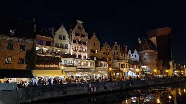 Gdansk, Polen, Nat, Panorama, Lys, By
