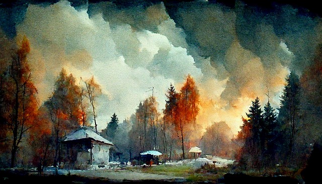 Iarnă, Oraș, Pictura, Fundal, Natura