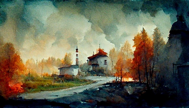 Free countryside autumn painting illustration