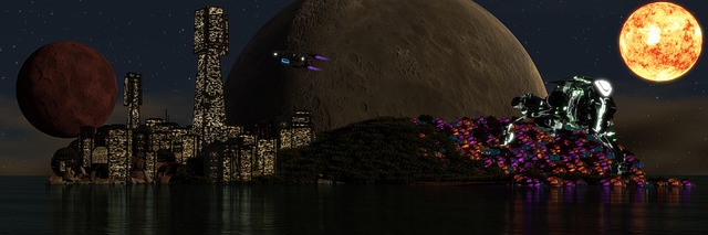 Science-Fiction, Raum, Stadt, Meer
