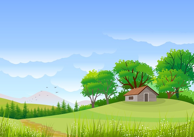 Free house hill countryside illustration