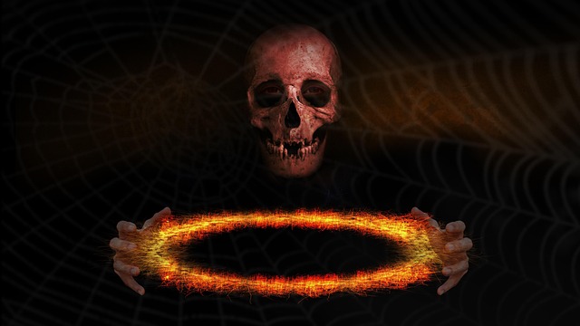 Free skull ring of fire hands illustration