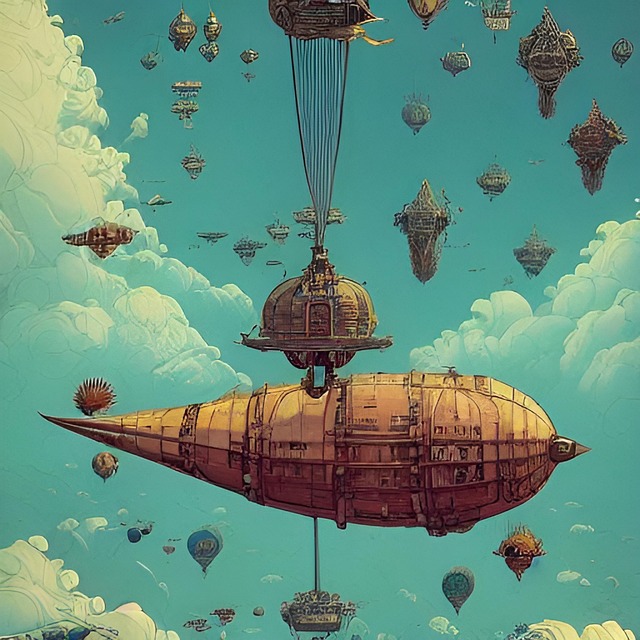 Free steampunk airship balloon illustration