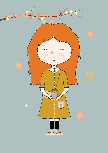 Free autumn little girl cartoon illustration
