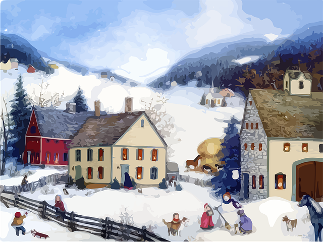 Free snow christmas village vector