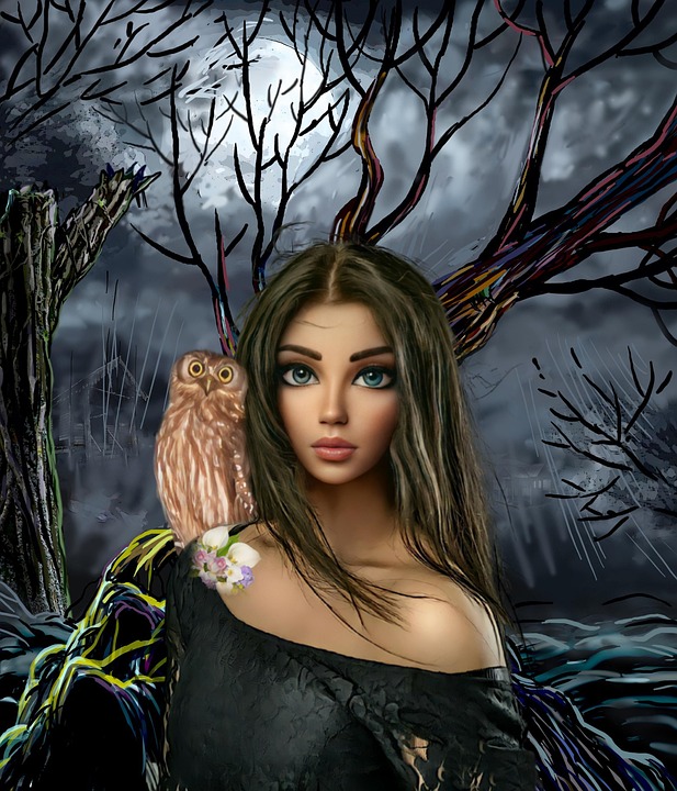 Download Woman, Owl, Mystical. RoyaltyFree Stock Illustration Image