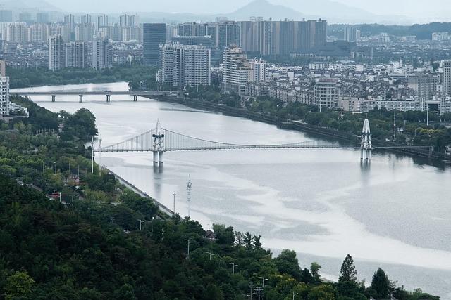Gebäude, Fluss, Brücke, Huangshan-Stadt