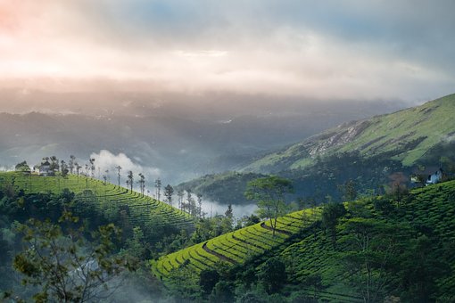 Údolí, Ráno, Hory, Asie, Venkov, Sunrise