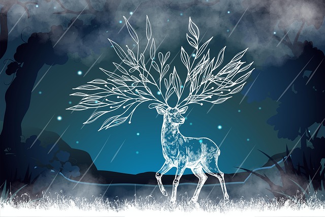 Free deer fairy tale night illustration