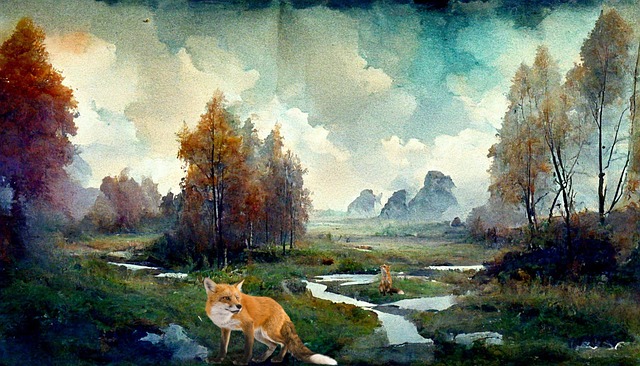 Free forest foxes river illustration