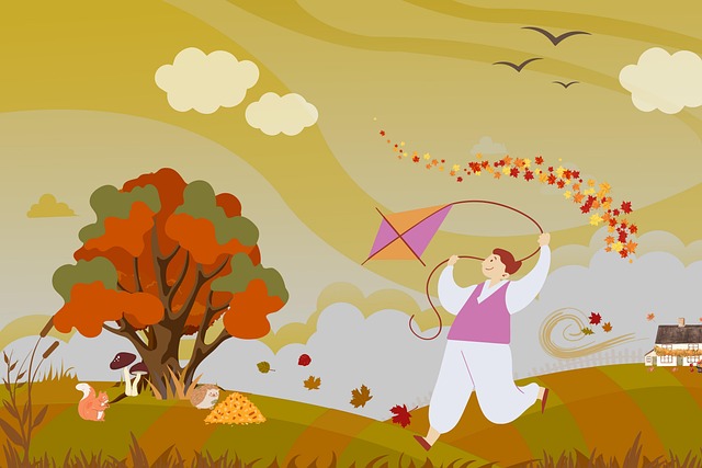 Free fall leaves dragon illustration