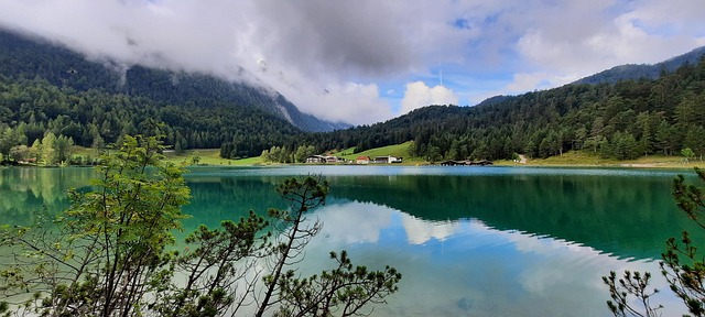 Lago, Natureza, Montanhas, Fundo, Nuvens