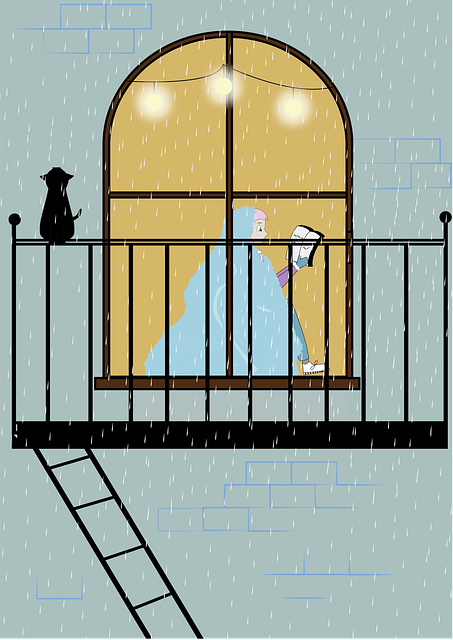 Free rainy window cat illustration