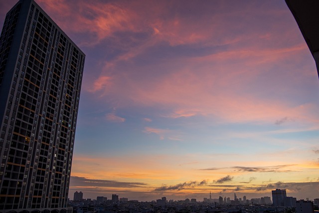 building, dawn, sunrise sky, morning, colourful, sky, cloud, balcony view, nature, natural, cityscape