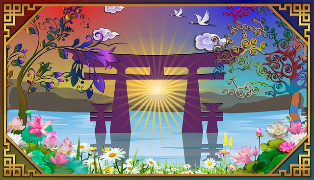 Free torii temple meditation illustration