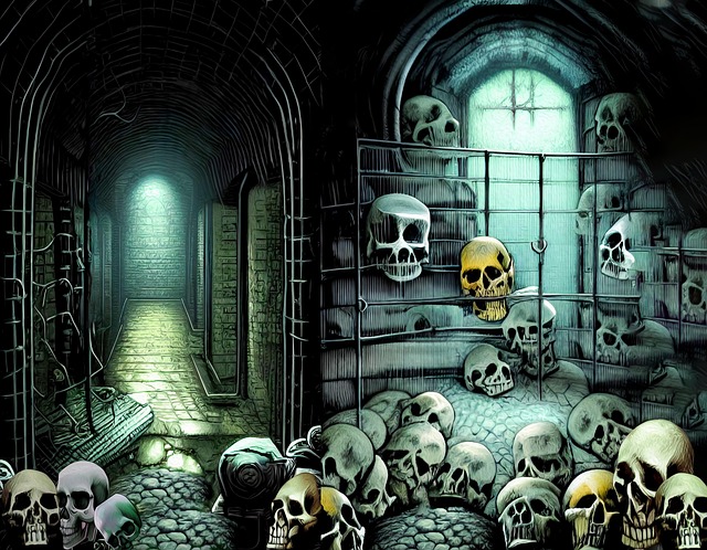 Free dungeon halloween skulls illustration