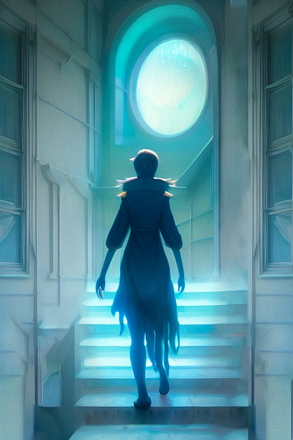 Free girl woman stairs illustration