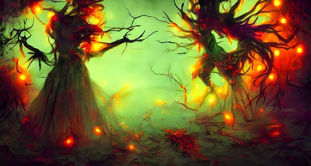 Farbenfroh, Gruselig, Halloween, Bäume