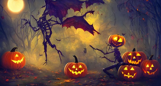 Halloween, Kürbislaternen, Skelett