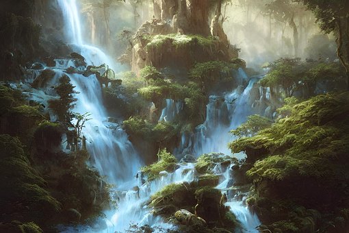 Wasserfall, Fluss, Wald, Landschaft