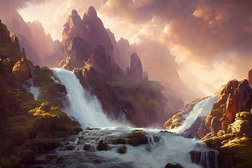 Wasserfall, Fluss, Wald, Landschaft