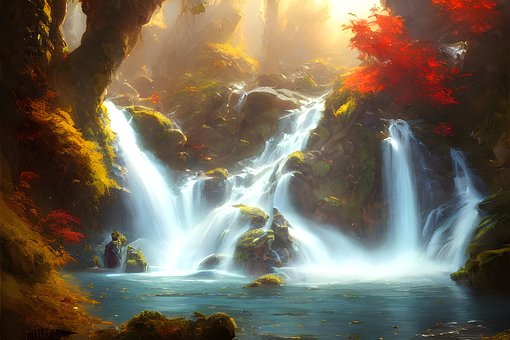 Wasserfall, Fluss, Wald, Landschaft