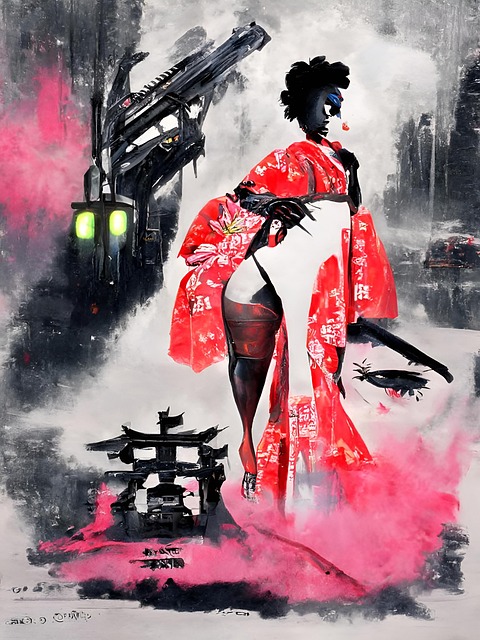 Schöne, Farbige Frau, Geisha, Hanamachi