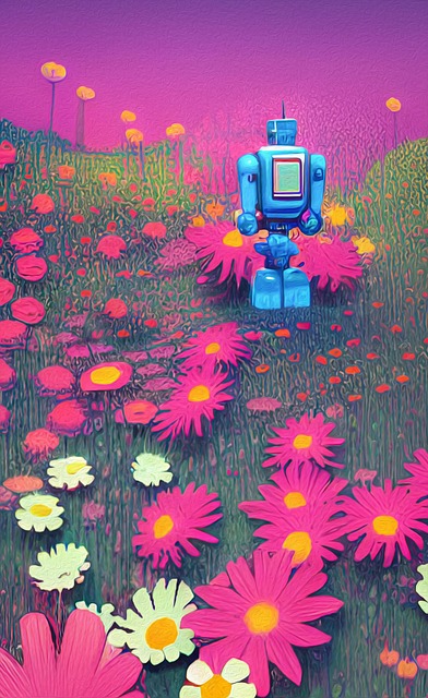 Free robot wildflowers cute illustration