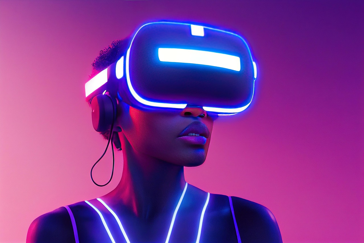 Person wearing a mixed reality headset with digital overlays visible on the lenses.