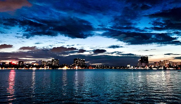 Lago, Vietnam, Hanoi, Ciudad, Atardecer