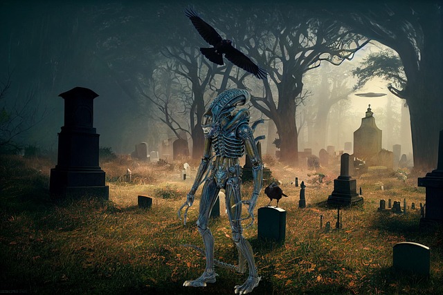 Free alien cemetery fantasy illustration