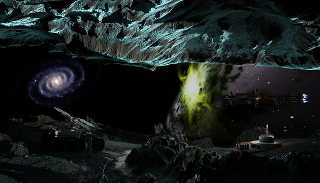 Free space asteroid galaxy illustration