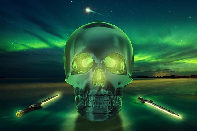 Free crystal skull crystal northern lights illustration