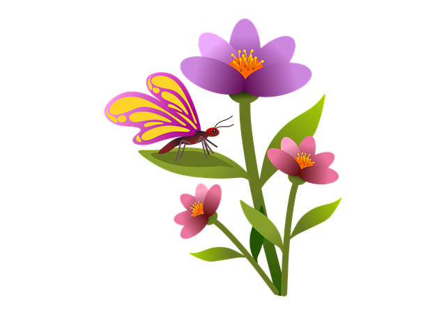 Free butterfly flowers floral illustration