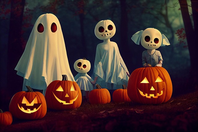 Free ghosts jack o' lanterns forest illustration