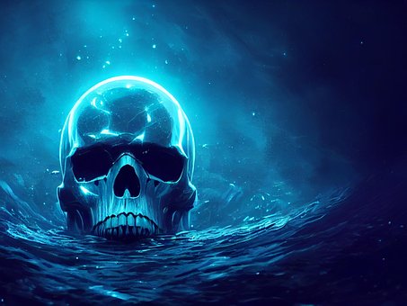 Schädel, Blau, Wasser, Meer, Wellen