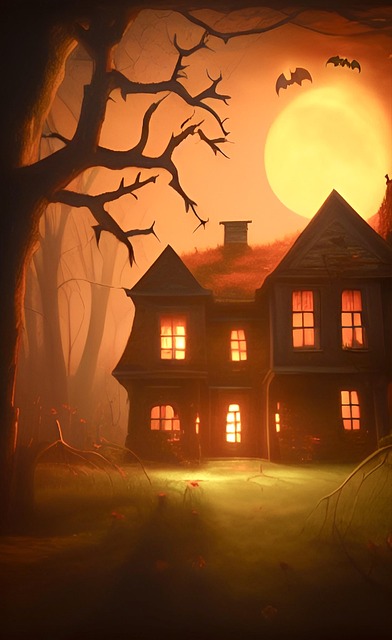 Free halloween haunted house night illustration