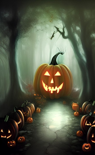 Wald, Kürbislaternen, Halloween