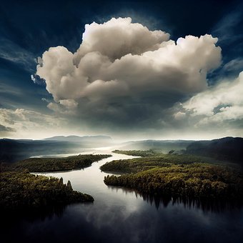 Flod, Skyer, Skumring, Natur, Landskab